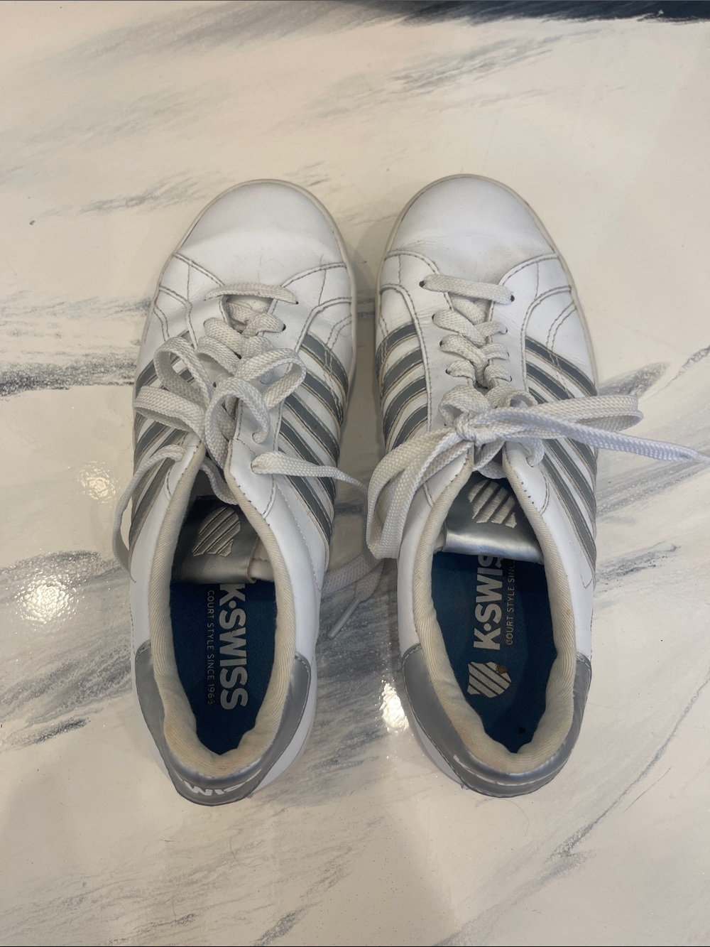 K-Swiss Women’s White Sneakers with Silver Stripes